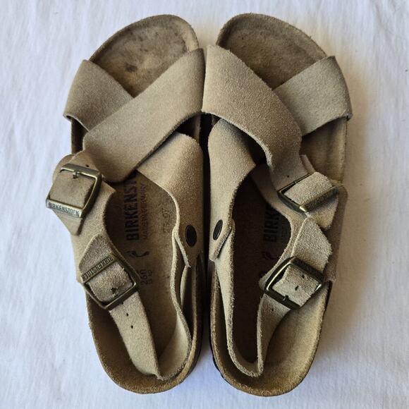 Birkenstock Tulum Women's Suede Cross Cross Slingback Sandals Beige Size 40/US 9 - Picture 2 of 11
